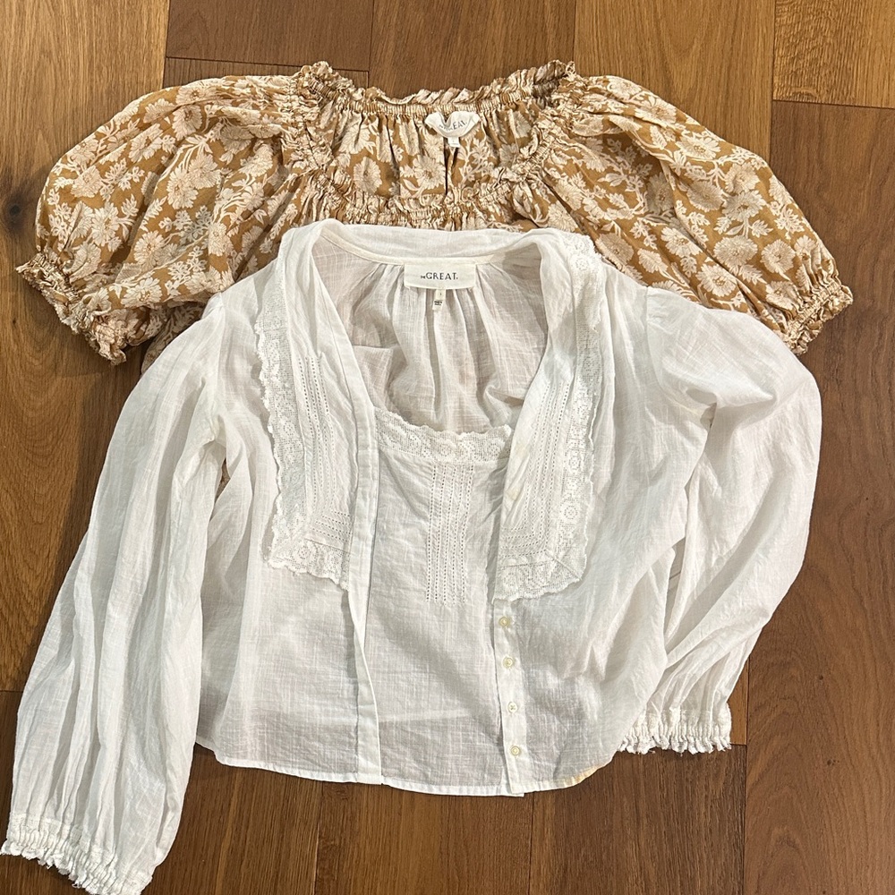 THE GREAT. Beige Floral Blouse